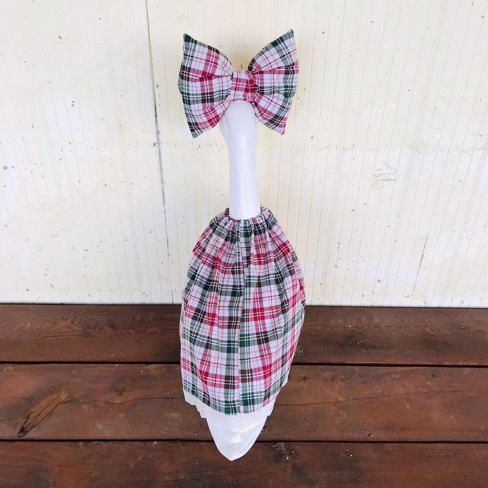 Porch Goose Dress & Bow Outfit For 18-23" Goose Handmade Christmas Plaid - Picture 11 of 13